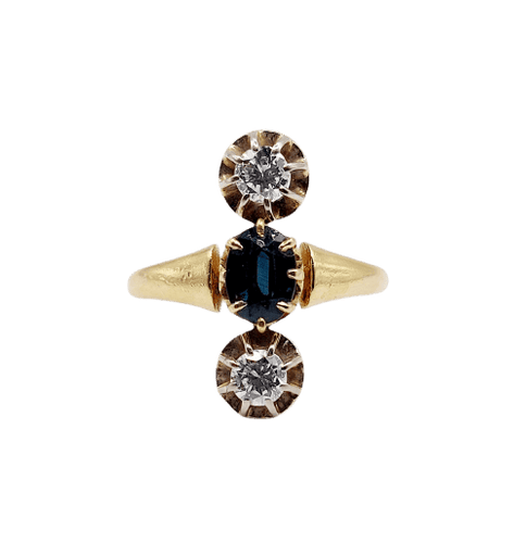 Bague 55.5 Bague marquise antique en or 18K, saphir et diamants 58 Facettes A07429
