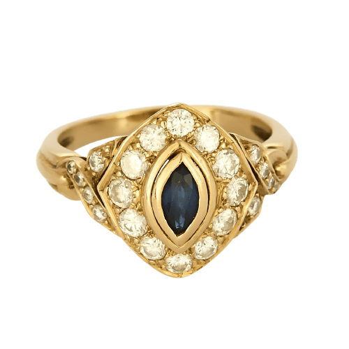 Bague 57 Bague en or jaune avec saphir et diamants 58 Facettes B260339