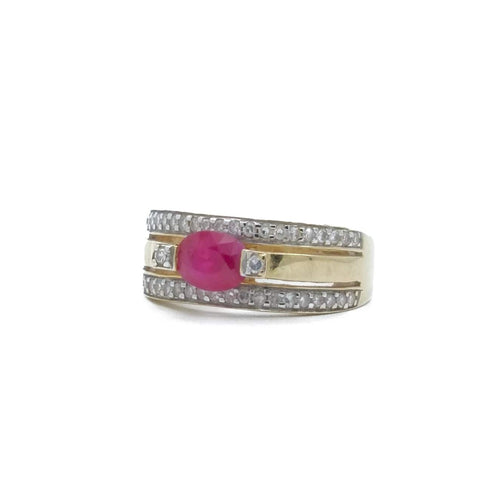 Bague 52.5 Bague bandeau rubis en or jaune et or gris, diamants 58 Facettes REF2213-11