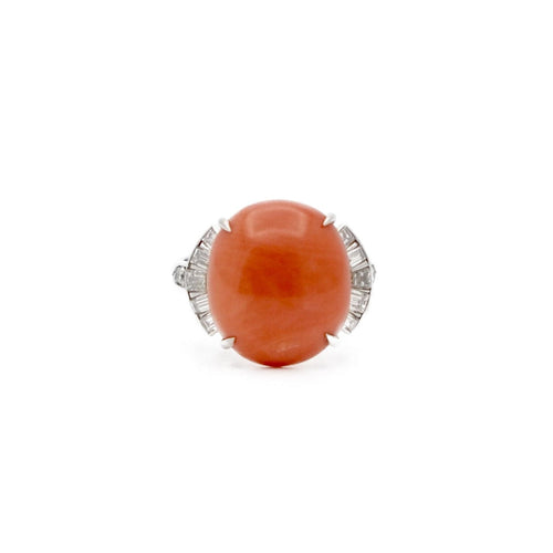 Bague 52 Bague corail, platine et diamants 58 Facettes REF2365-87