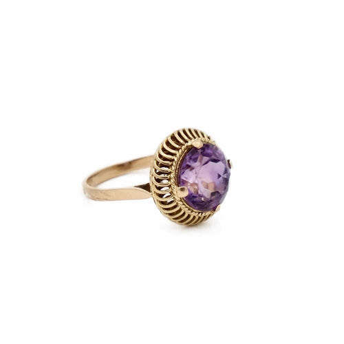 Bague 56.5 Bague améthyste ronde en or jaune 18K 58 Facettes REF2368-90