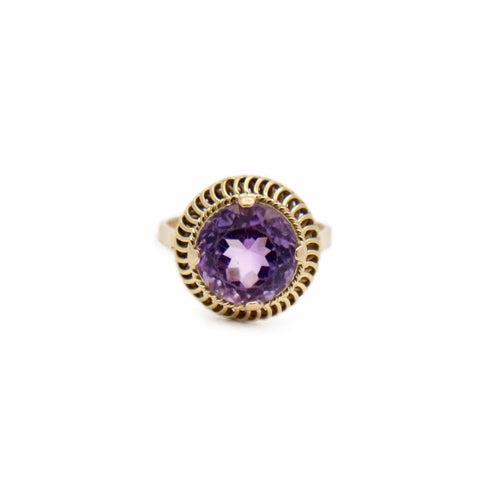 Bague 56.5 Bague améthyste ronde en or jaune 18K 58 Facettes REF2368-90