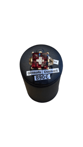 Bague 54 Bague en or jaune, grenats et diamant 58 Facettes Bague 001