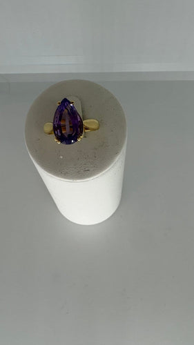 Bague 52 Bague en or jaune et améthyste poire 58 Facettes Bague 001