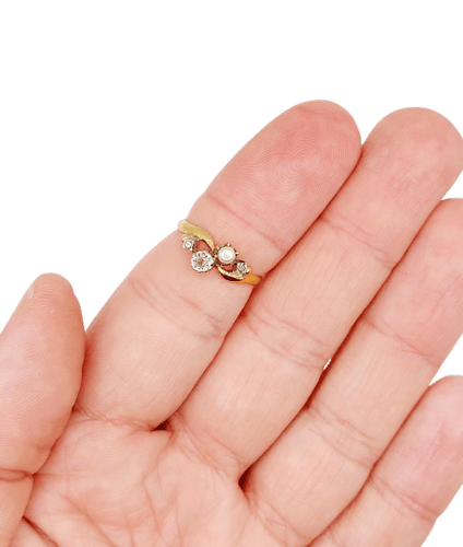 Bague 52 Bague toi et moi en or 18K, diamants taille rose et perle 58 Facettes A07450