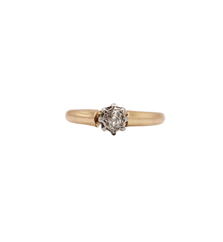 Anello Solitario antico in oro rosa 18k, platino e diamante 