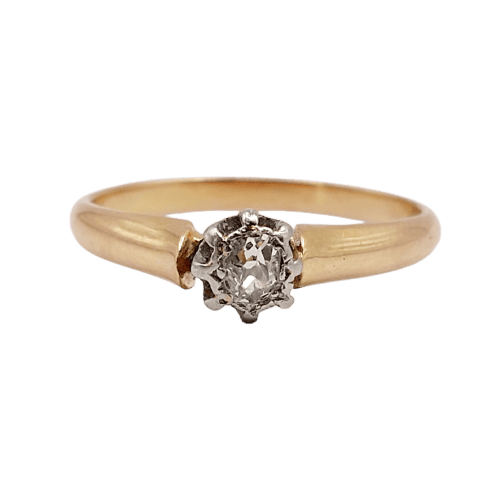 Anello Solitario antico in oro rosa 18k, platino e diamante 