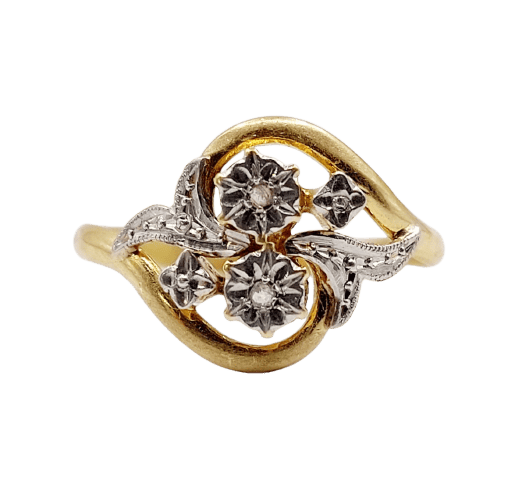 Bague 55.5 Bague toi et moi antique en or 18k et diamants taille rose 58 Facettes A07465