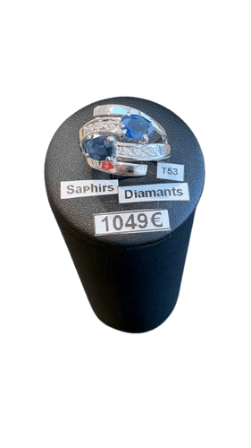 Bague 53 Bague en or blanc, saphirs et diamants 58 Facettes Bague 001