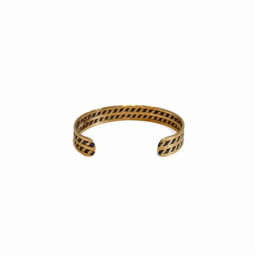 Bracelet Jonc ouvert tressé en or jaune 18K et acier bleui 58 Facettes REF24072-235