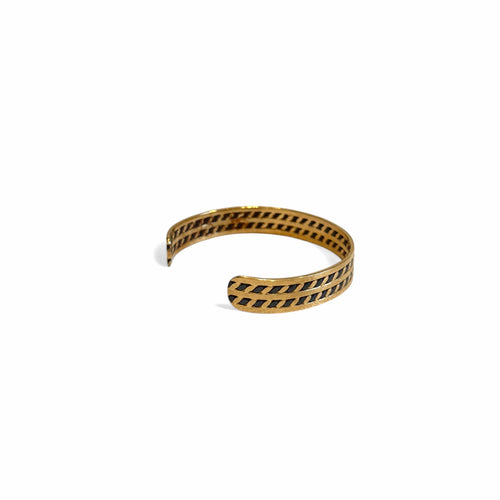 Bracelet Jonc ouvert tressé en or jaune 18K et acier bleui 58 Facettes REF24072-235