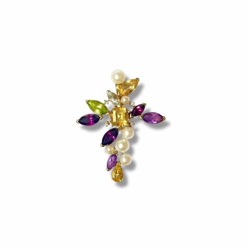 Pendentif Christian Lacroix - Pendentif croix multigemmes en or jaune 18K et diamants 58 Facettes REF2532-299