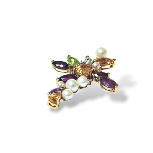 Pendentif Christian Lacroix - Pendentif croix multigemmes en or jaune 18K et diamants 58 Facettes REF2532-299