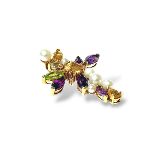 Pendentif Christian Lacroix - Pendentif croix multigemmes en or jaune 18K et diamants 58 Facettes REF2532-299
