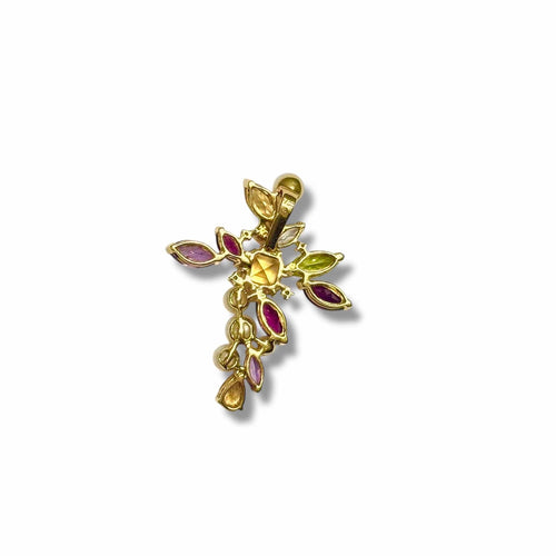 Pendentif Christian Lacroix - Pendentif croix multigemmes en or jaune 18K et diamants 58 Facettes REF2532-299