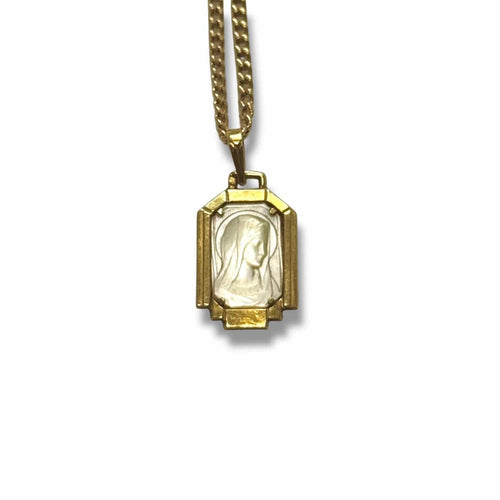Pendentif Médaille religieuse Vierge en or jaune 18K et nacre 58 Facettes REF24066-229