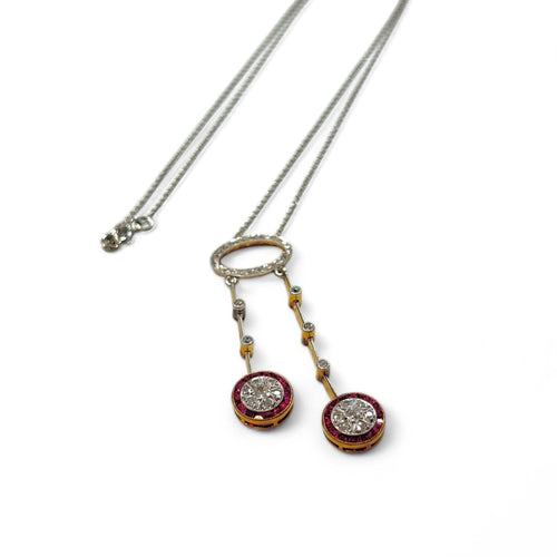 Collier Collier négligé - Collier en or gris et or jaune 18K, diamants et rubis 58 Facettes REF24087-250