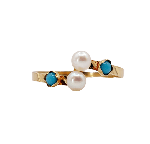 Bague 55 Bague Art nouveau en or 18k, perle et turquoises 58 Facettes A07368