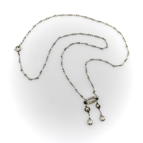Necklace Neglected Edwardian necklace in platinum and old-cut diamonds 58 Facettes 11153
