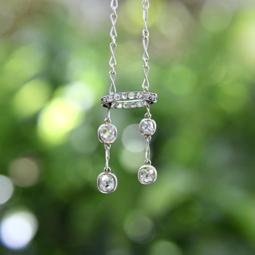 Necklace Neglected Edwardian necklace in platinum and old-cut diamonds 58 Facettes 11153