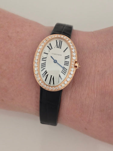 Montre Cartier Baignoire - Montre en or rose et diamants 58 Facettes 1