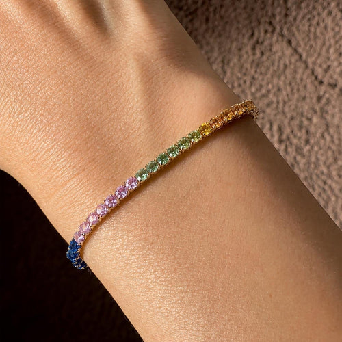 Bracelet Bracelet tennis en or 18K et saphirs arc-en-ciel 58 Facettes GBT1281YG