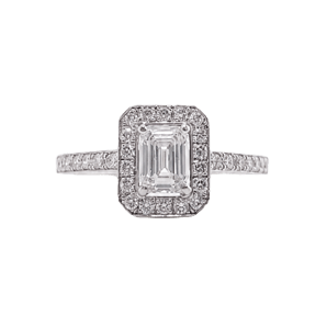 Anillo halo de oro gris de 18K y diamantes 