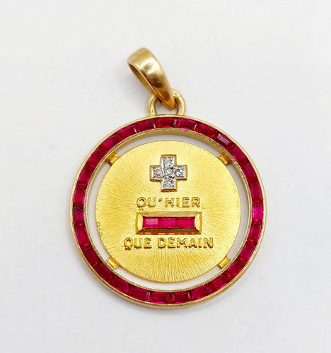 Pendentif Augis - Pendentif médaille d’amour en or 18K, diamant et rubis 58 Facettes A07500
