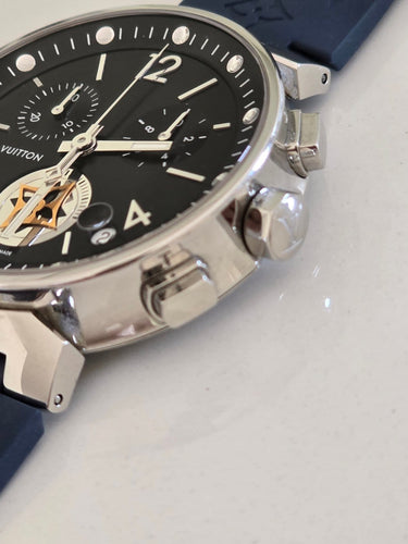 Montre Louis Vuitton Tambour Moon Star - Montre chronographe en acier 58 Facettes 1