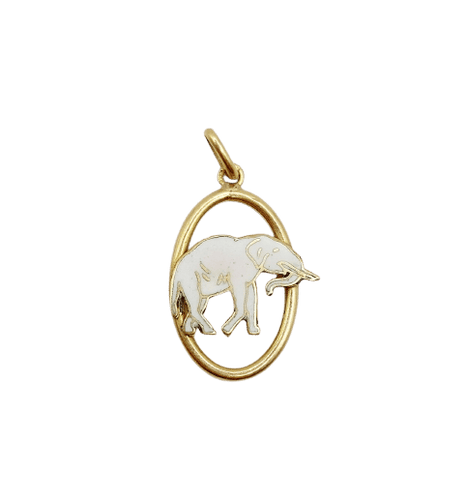 Pendentif Pendentif éléphant antique en or 18k et émail blanc 58 Facettes A07521
