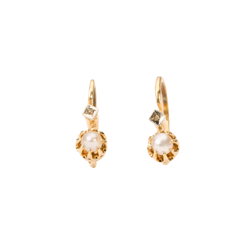 Boucles d'oreilles Boucles d'oreilles dormeuses en or jaune, perles de culture et diamant 58 Facettes LMB-244