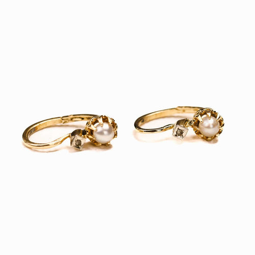 Old yellow gold pearl earrings Sleepers earrings_face.jpg