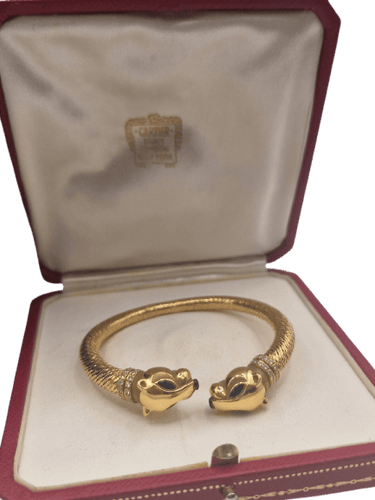 Bracelet Cartier - Bracelet Double Cougar vintage en or jaune, diamants et saphirs 58 Facettes CV-072