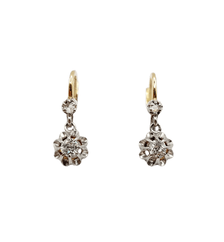 Antique <div data-glossary-id="2076521">sleeper earrings</div> - 18k gold earrings, <div data-glossary-id="2076504">platinum</div> and diamonds 