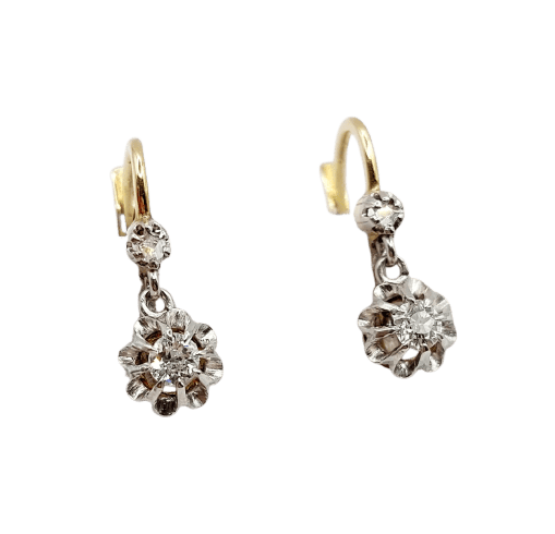 Antique <div data-glossary-id="2076521">sleeper earrings</div> - 18k gold earrings, <div data-glossary-id="2076504">platinum</div> and diamonds 