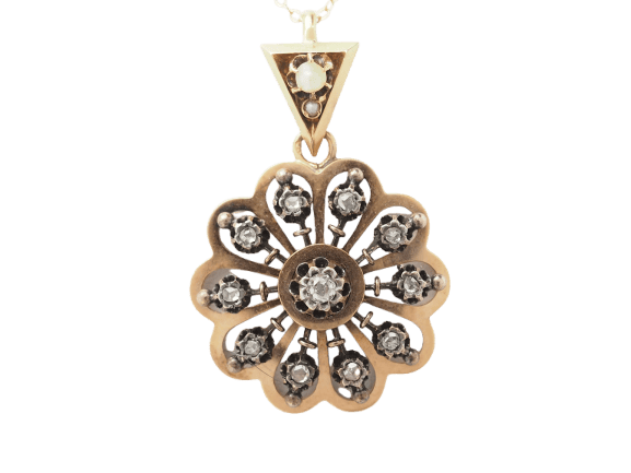 Pendentif Napoléon III - Pendentif en or rose, diamants et perles 58 Facettes 16018