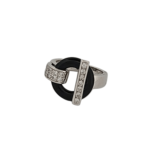 Bague 48 Guy Laroche - Bague en or blanc, diamants et céramique 58 Facettes 2779445