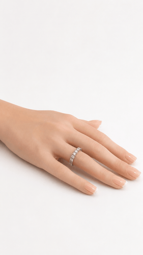 Bague 54 Demi-alliance en or gris 18K et diamants 58 Facettes LP 1075/ANNB