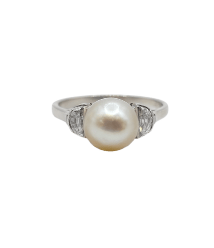 Bague 54.5 Bague Art déco en or blanc, platine, perle et diamants 58 Facettes A07356
