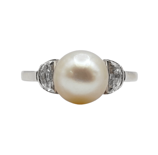 Bague 54.5 Bague Art déco en or blanc, platine, perle et diamants 58 Facettes A07356