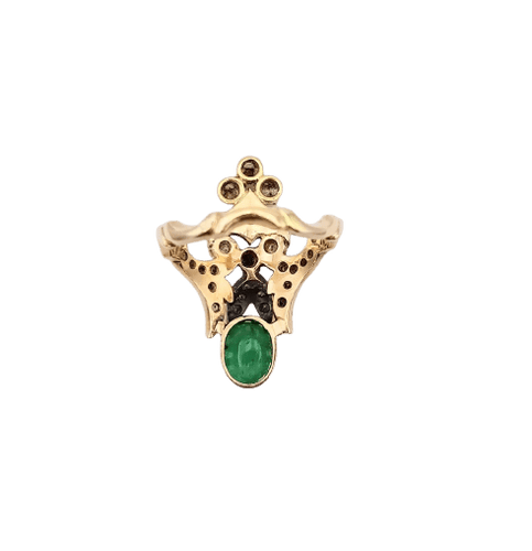 Bague 52 Bague vintage à volutes en or 18K, émeraude et diamants 58 Facettes SADD/53/5