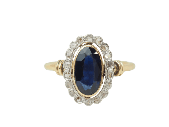 Bague 54.5 Bague Pompadour en or jaune, saphir de Verneuil et diamants 58 Facettes 33562