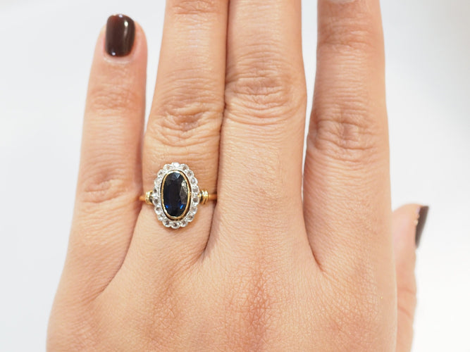 Bague 54.5 Bague Pompadour en or jaune, saphir de Verneuil et diamants 58 Facettes 33562