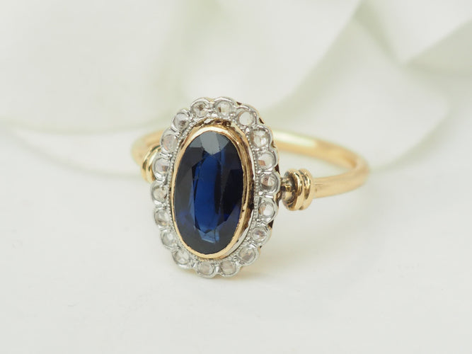 Bague 54.5 Bague Pompadour en or jaune, saphir de Verneuil et diamants 58 Facettes 33562