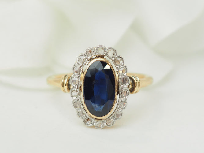 Bague 54.5 Bague Pompadour en or jaune, saphir de Verneuil et diamants 58 Facettes 33562