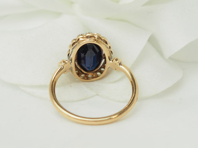 Bague 54.5 Bague Pompadour en or jaune, saphir de Verneuil et diamants 58 Facettes 33562
