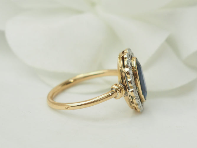 Bague 54.5 Bague Pompadour en or jaune, saphir de Verneuil et diamants 58 Facettes 33562