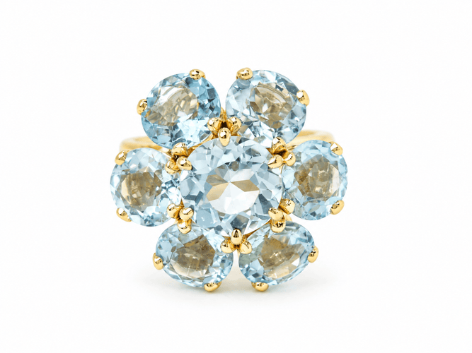 Bague 52 Bague fleur en or jaune et aigues-marines 58 Facettes 33558