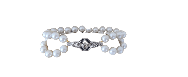 Bracelet Art déco - Bracelet en or 18 ct, platine, saphirs, diamants et perles 58 Facettes 1