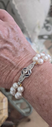 Bracelet Art déco - Bracelet en or 18 ct, platine, saphirs, diamants et perles 58 Facettes 1
